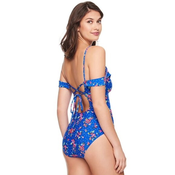 Vera Bradley One Piece Swimsuit Size Small Blue Water Bouquet and Ditto Chloe - Picture 1 of 11